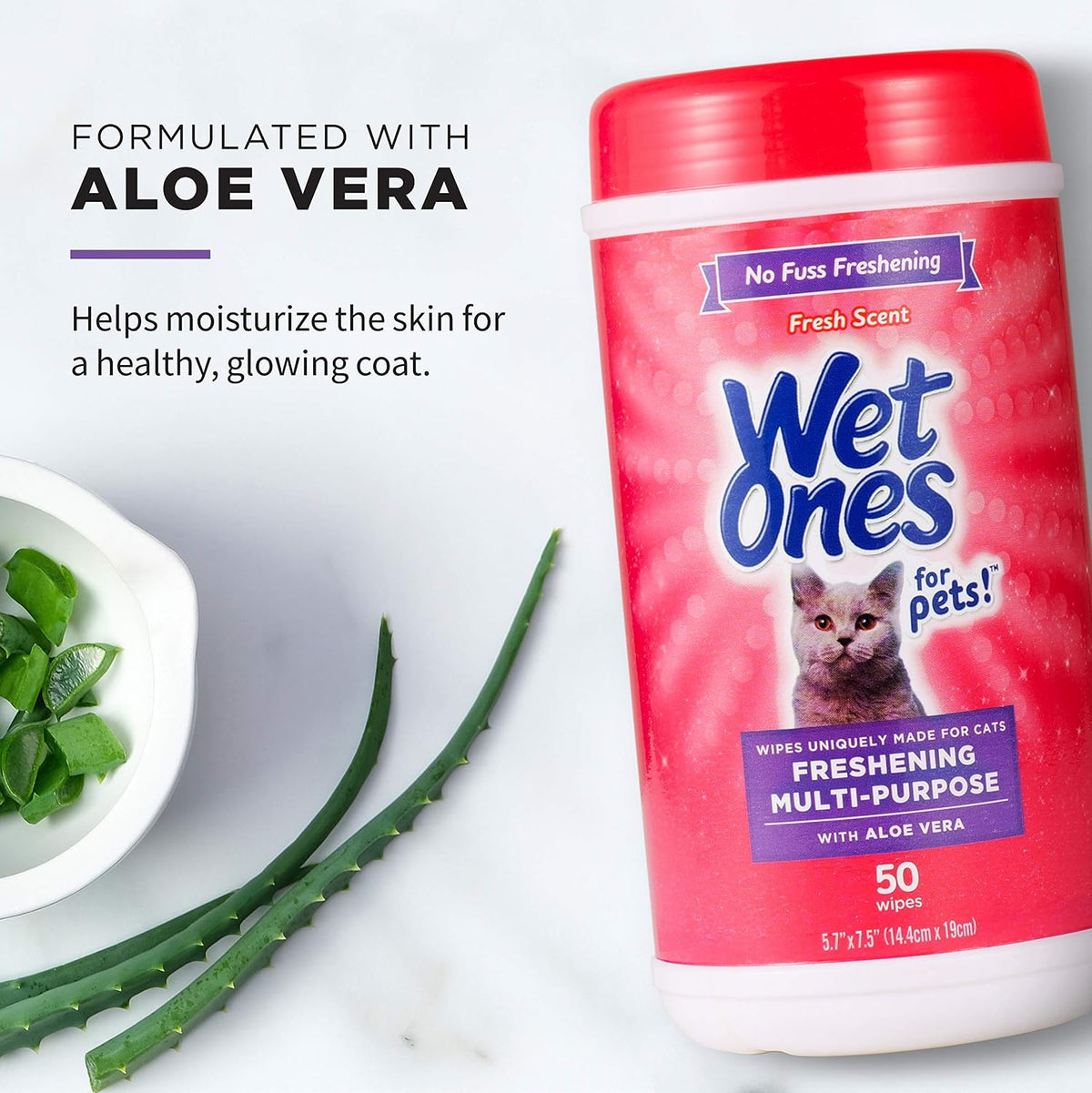 Wet Ones for Cats Freshening Wipes with Aloe Vera, Fresh Scent, 50 Ct, 3-Pk | Multi-purpose grooming wipes remove dirt, odor, and dander between baths, gentle for regular use on cats 