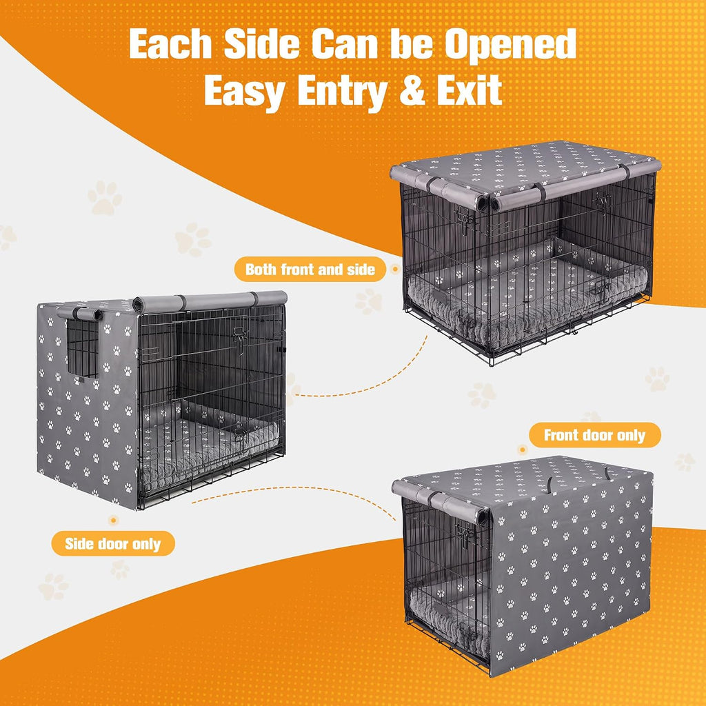PetPrime 24 Inch Dog Crate Cover with Reversible Mat Set, Waterproof Pet Kennel Cover, Private & Cozy Retreat to Reduce Anxiety, Fits 24" L x 18" W x 19" H Crates (Crate Not Included)