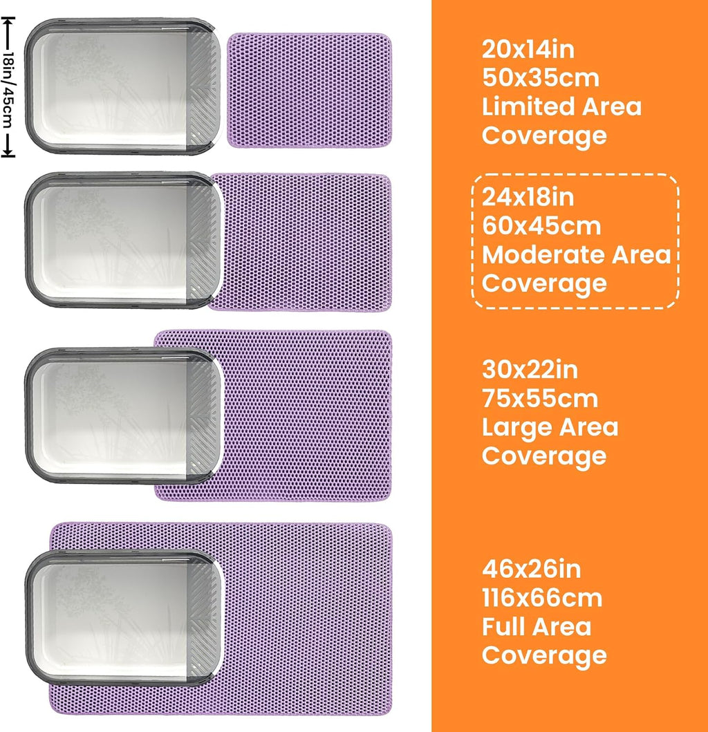 Cat Litter Mat, Double Layer Honeycomb Litter Box Mat | 24x18”, Efficient Litter Trapping, Easy to Clean, Waterproof, Non-Slip, Soft on Paws, Scratch Resistant, Purple, Large
