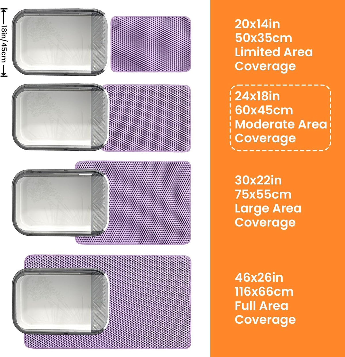 Cat Litter Mat, Double Layer Honeycomb Litter Box Mat | 24x18”, Efficient Litter Trapping, Easy to Clean, Waterproof, Non-Slip, Soft on Paws, Scratch Resistant, Purple, Large