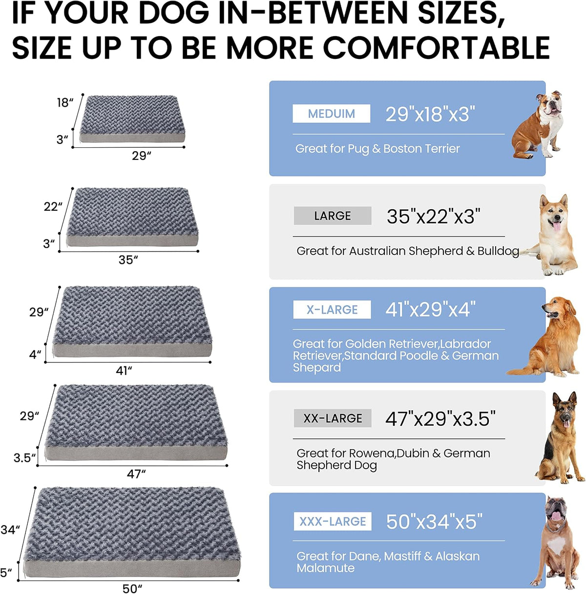 Orthopedic Memory Foam Dog Bed, Cooling Dog Beds for Extra Large Dogs -Waterproof Pet Bed for Crate with Removable Washable Cover, Ideal for Arthritic Dogs, XL(41inch,90Lbs)