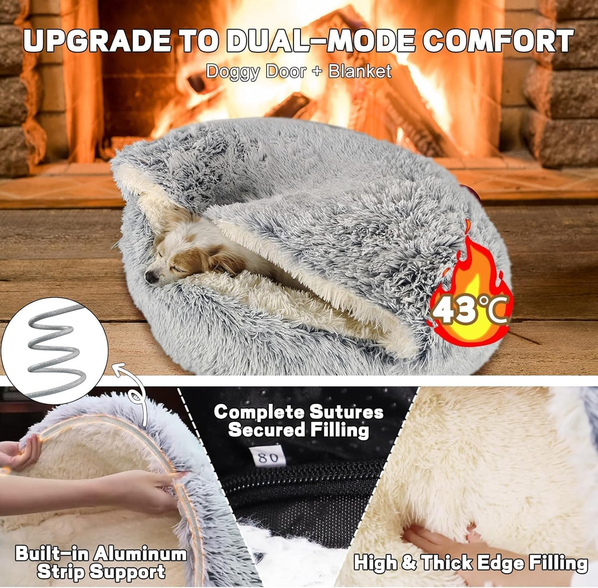 YUDANSI Dog Beds Medium Size Dogs - Calming and Deluxe Plush Dogs cave Bed Removable and Washable with Zipper Cave Beds Medium Dog Cat Bed 32x32Inch, Built-in Support, Stable and Not Collapsing