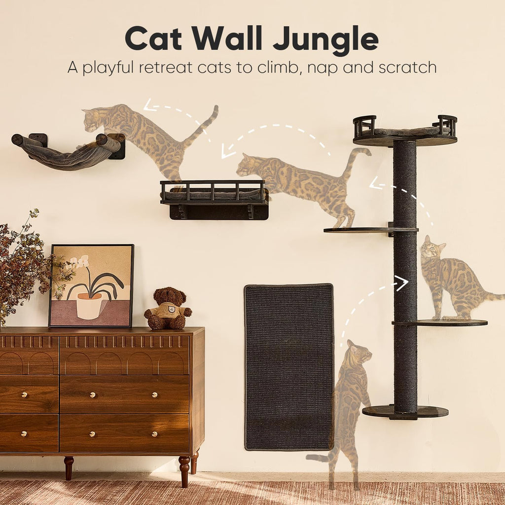 FUKUMARU Cat Wall Shelves, 4 in 1 Set, Black