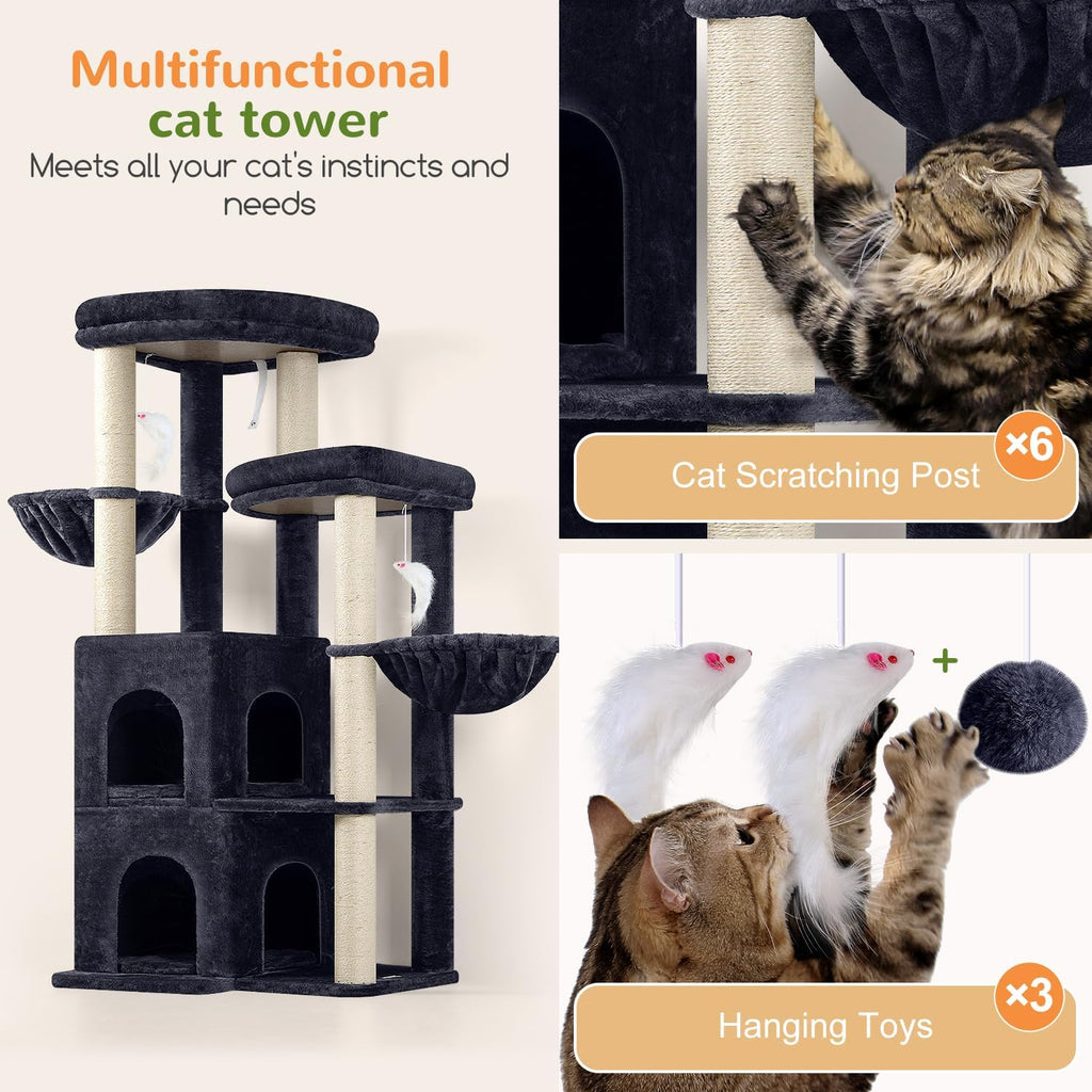 Globlazer Cat Tree Tower for Indoor Cats Large Adult, S63, Dark Grey