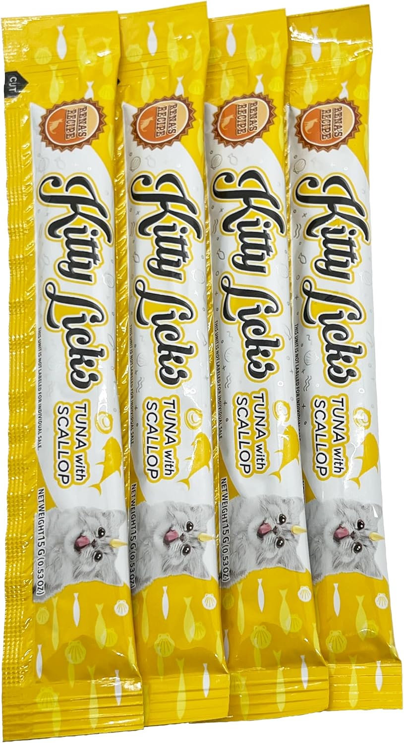 Rena's Recipe Kitty Licks Tuna Barrel (60 Tubes) 4 Flavors X 15 Tubes Lickable Cream Cat Treats
