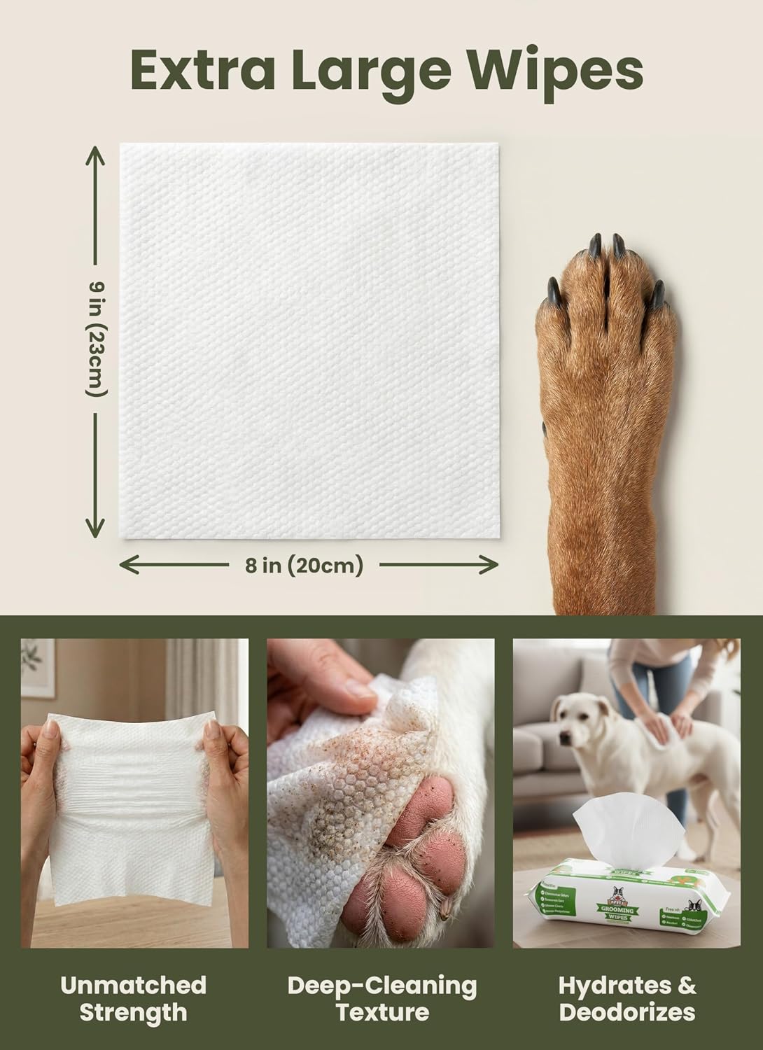 Pogi’s Dog Grooming Wipes – Hypoallergenic Pet Wipes for Paws, Body & Butt – Cleaning & Hydrating, Green Tea Scent, 100 Count 