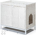 SETVSON Cat Litter Box Enclosure Furniture, Hidden PE Rattan House, White | Handwoven PE Rattan with Dual-Layer Mat, Heightened Metal Feet, 2 S-Hooks, 30.3x18.3x28 Inches Spacious Privacy & Dog Proof