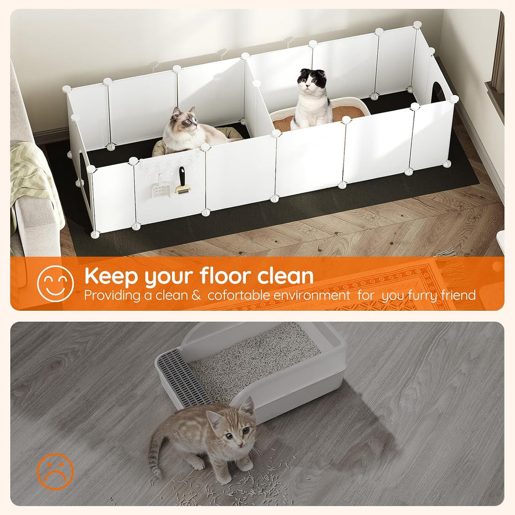 HOOBRO 2 Pack Cat Litter Box Enclosure Splash Guard with Large Oxford Mat, Plastics High-Edge Litter Guard with Drain Hooks, DIY Assembly, 70.9" L x 29.1" W x 15.7" H, Easy to Clean, White WT08PP03