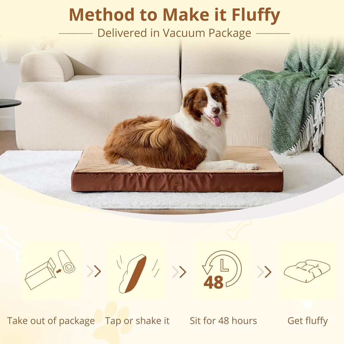 EGOHOME Comfort Orthopedic Egg-Crate Foam Flat Dog Bed, Brown, 29x21