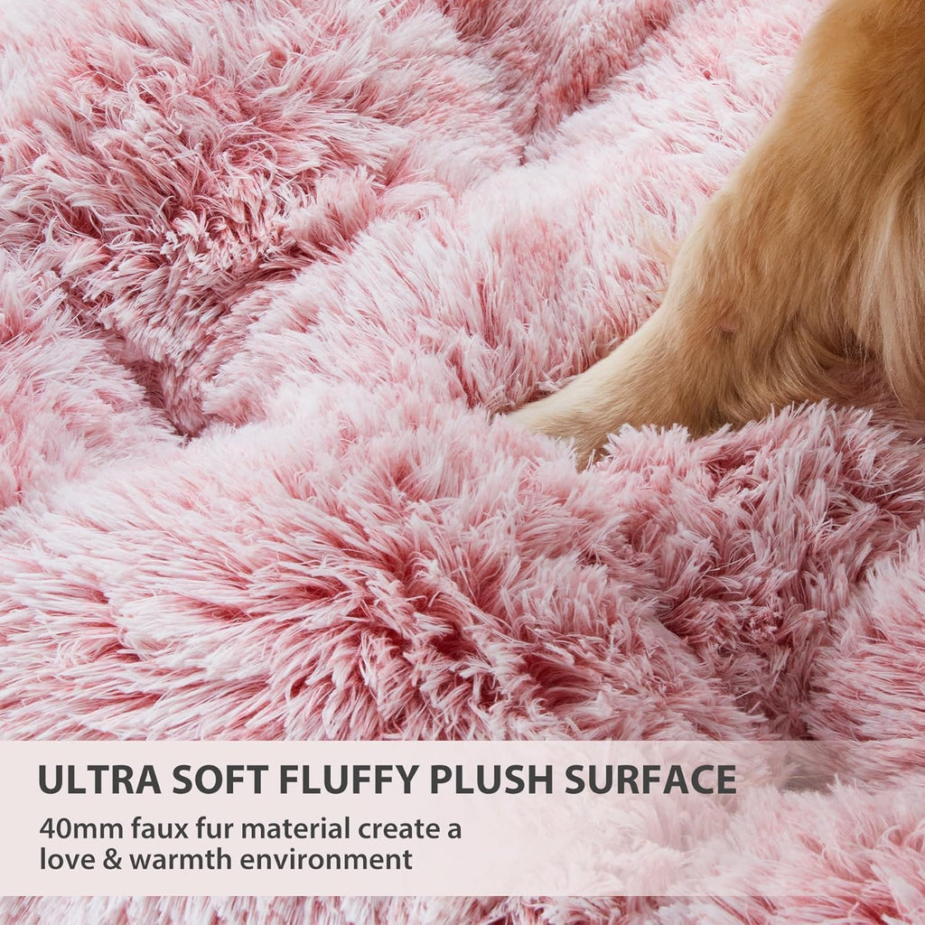 BFPETHOME Dog Bed for Large Dogs, Plush Kennel Pad for Sleeping &Ease Anxiety, Washable Mats with Anti-Slip Bottom - 53 x 36 inch Pink