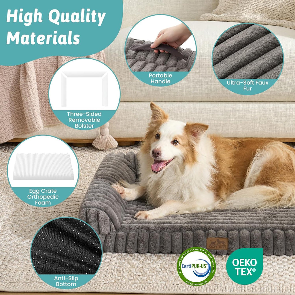 COZY KISS Ultra Soft Faux Rabbit Fur Dog Bed, Grey, 44"x32"