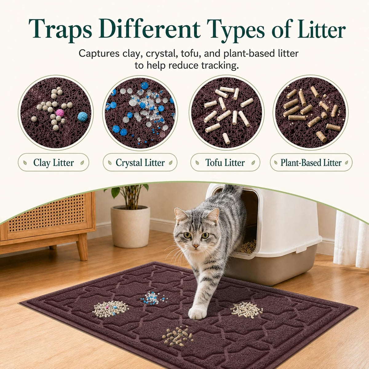 Yimobra Cat Litter Mat, Waterproof Litter Trapping Mat, 24x20, Dark Coffee | PVC Litter Box Mat with Non Slip Backing, Easy Clean Surface and Scatter Control Design for Cleaner Floors