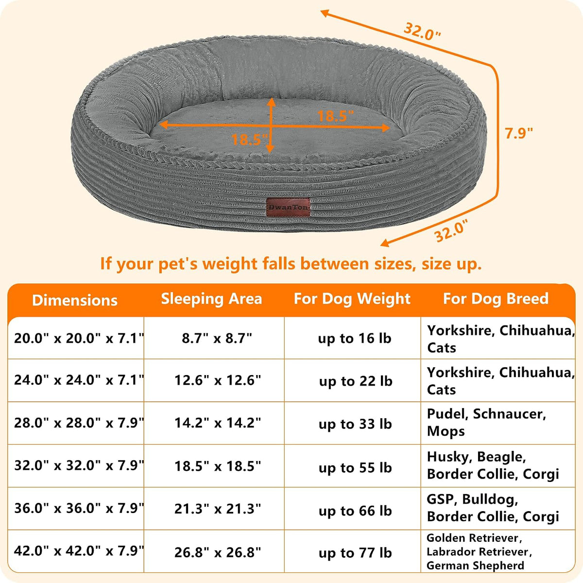 Dwanton Orthopedic Medium Dount Dog Bed, Egg-Crate Foam Round Dog Sofa, 32"