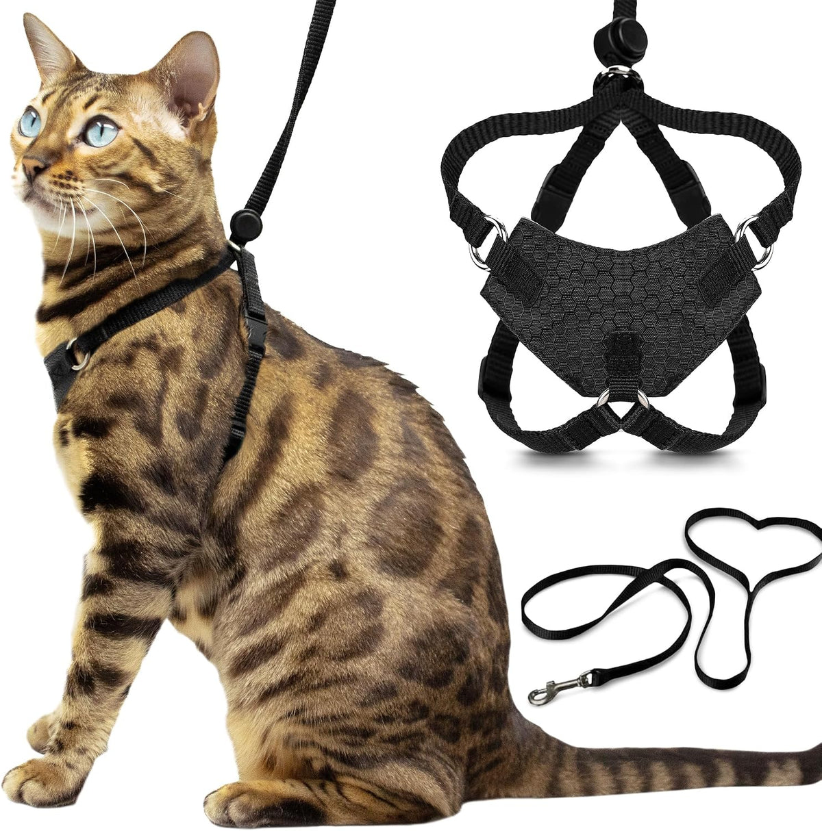 OutdoorBengal Houdini™ Escape Proof Cat Harness and Leash (Black, S)