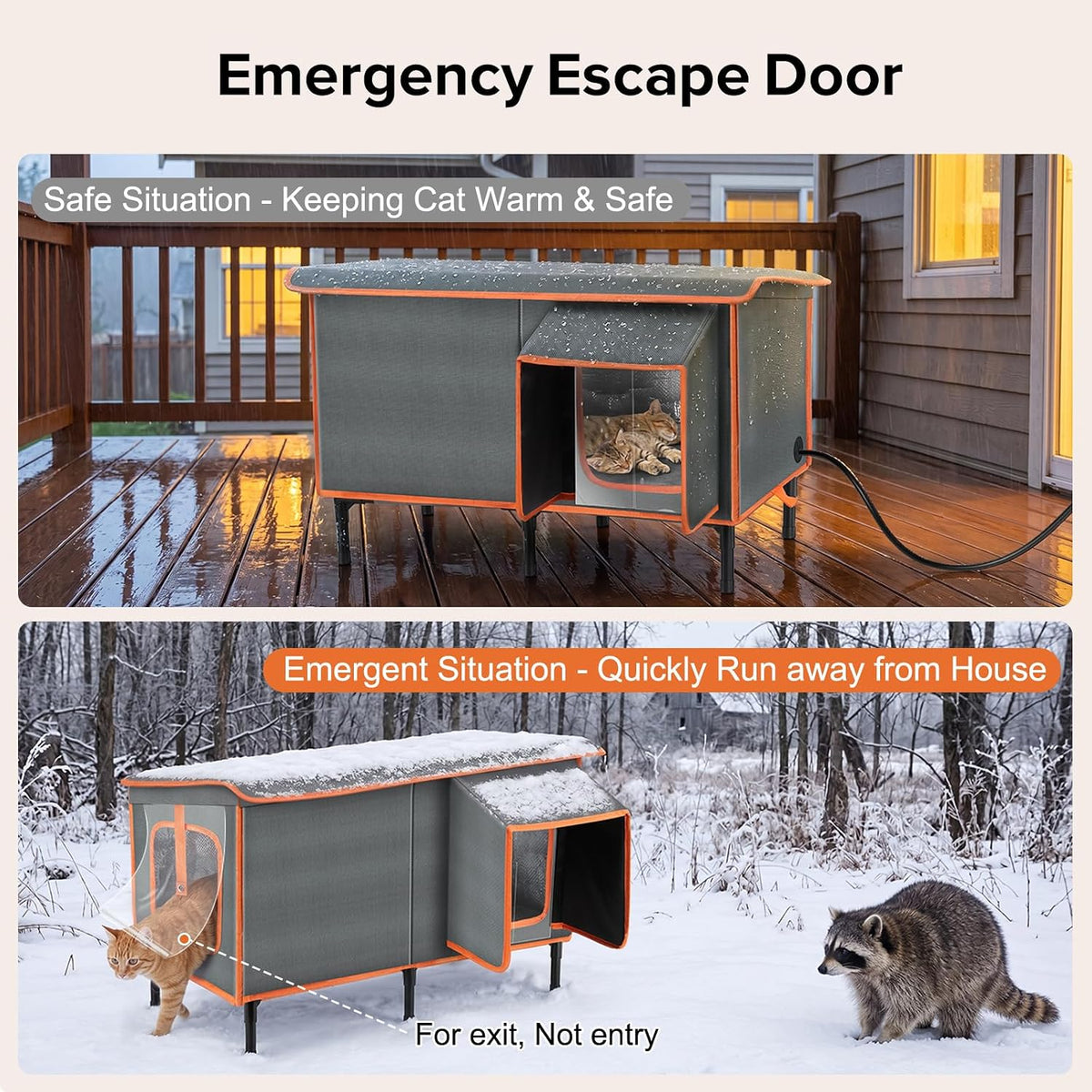 Heated Cat House for Outside in Winter, Weatherproof Outdoor Cat House with Cat Heating Pad, Waterproof &Safe Escape Door, Insulated Cat Shelter with Heater for Feral Barn Cats Kitty