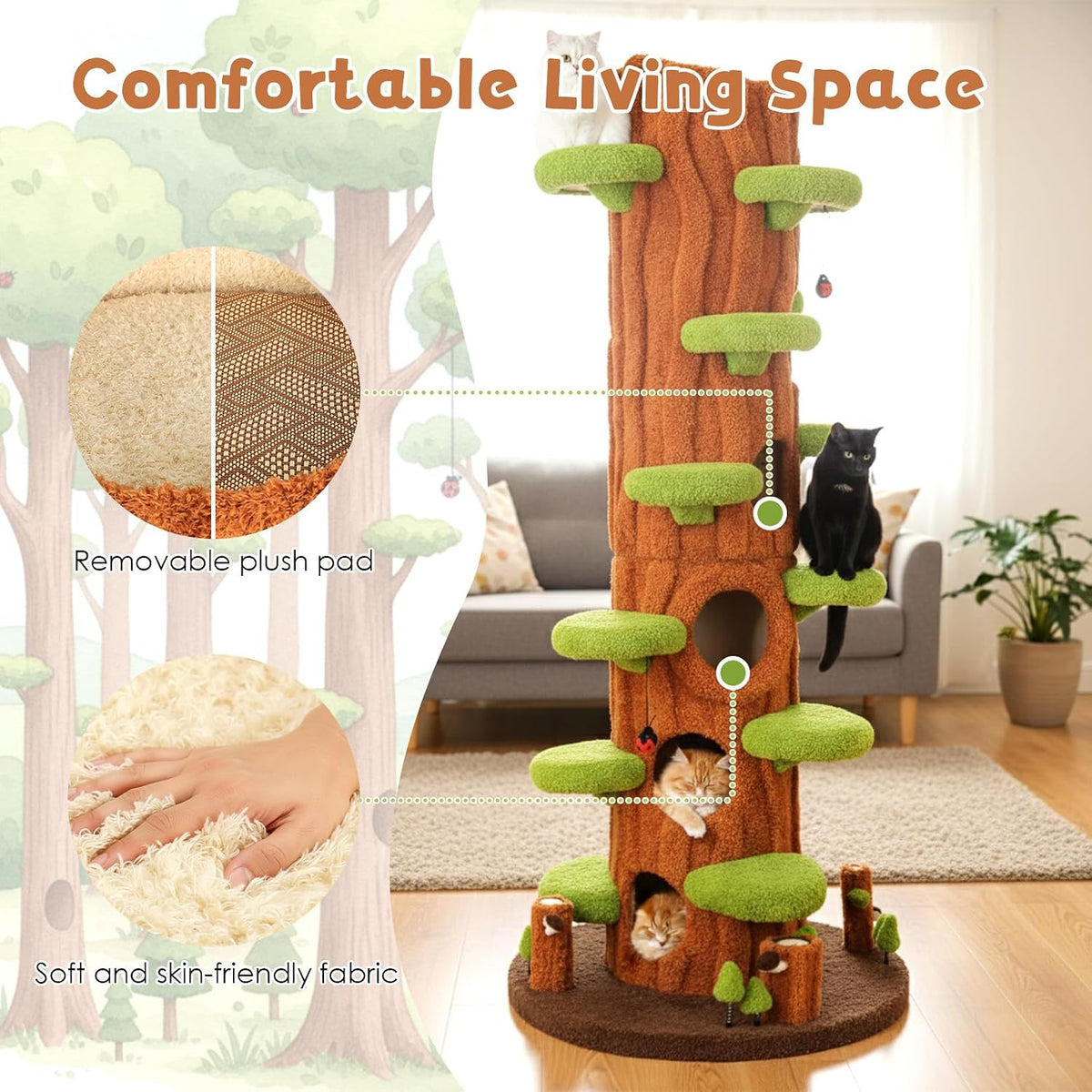 NUNU LAB Large Cat Tree for Indoor Cats – Multi-Level Solid Wood