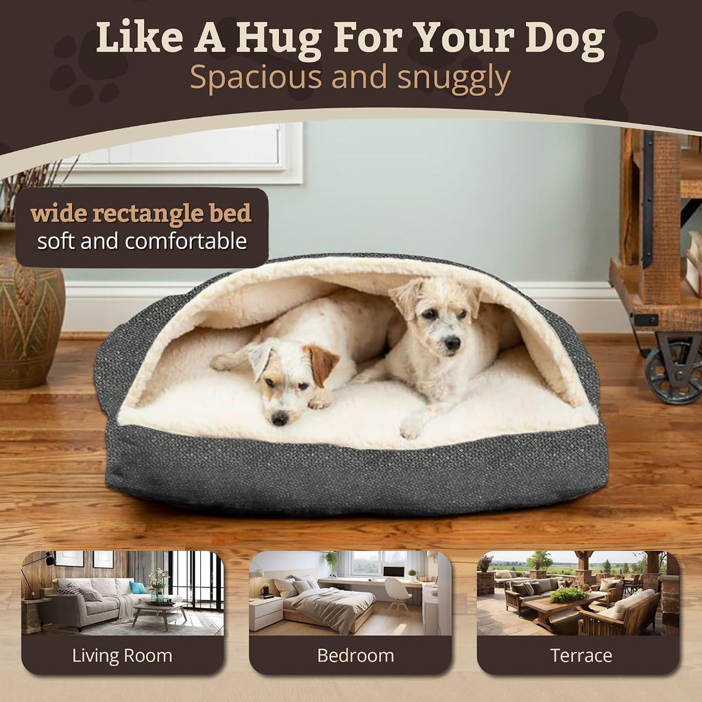 Snoozer Rectangle Cozy Cave Dog Bed, Hooded Dog Bed, Merlin Pewter (XL)