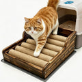 Cat Litter Box Step with Sisal Scratching Post Litter Catcher Mat (Natural) | Multi-Purpose Wood Anti-Tracking Cat Scratcher Bed Litter Box Ramp, Fits Standard Cat Litter Boxes