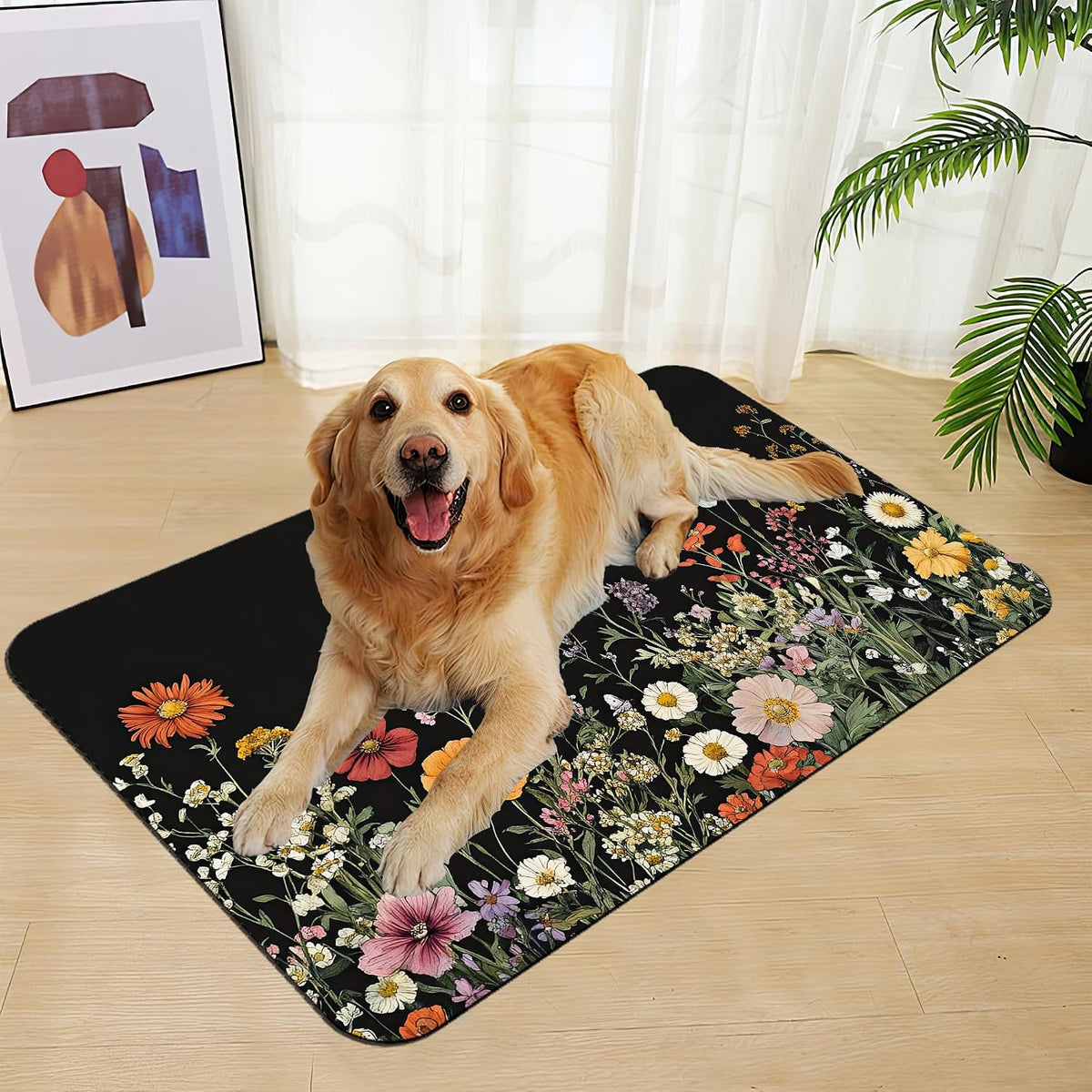 Vintage Wild Herbs Dog Cat Food Mat–Absorbent Waterproof Placemat for Food and Water Bowls, Non Slip Rubber Backing, Feeding Mat for Clean Floors 12"x20"