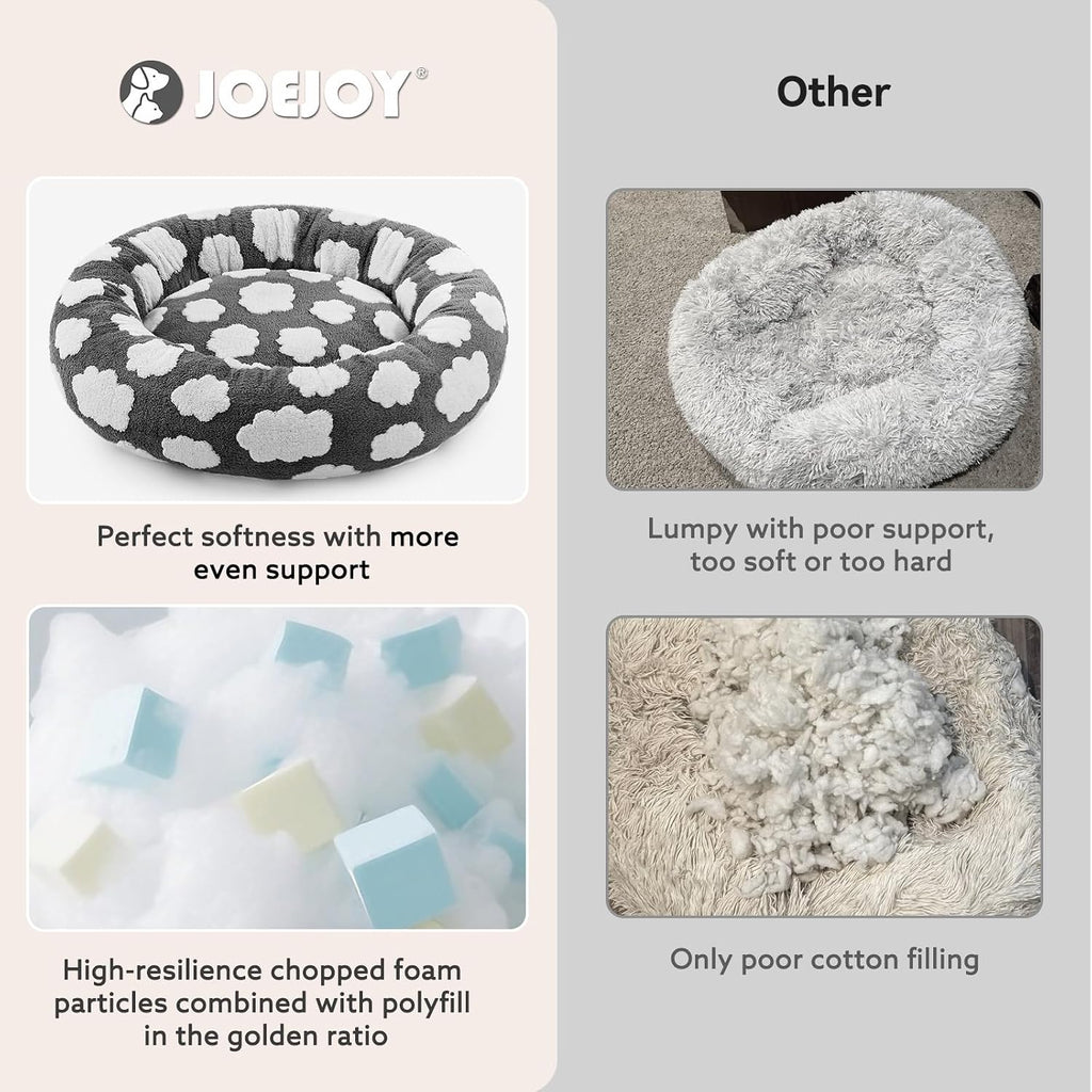 JOEJOY Jacquard Donut Round Dog Bed, Grey, 36x36x8in, Large Sized Dog