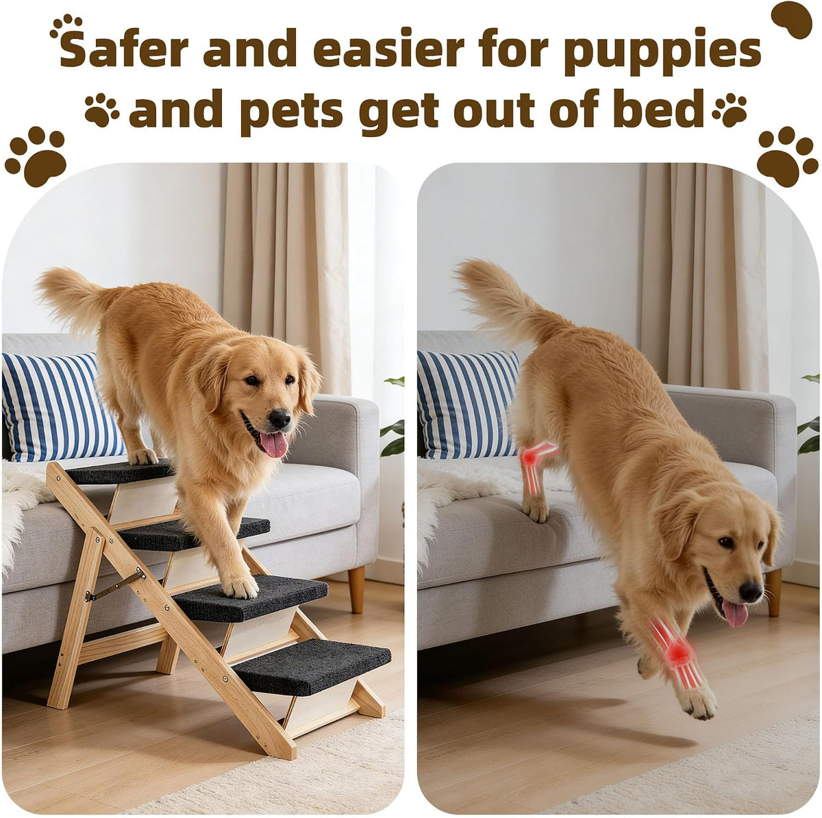 MEWANG Wood Pet Stairs, 4-Step Dog Stairs for Beds, Couches & Cars, 25" H