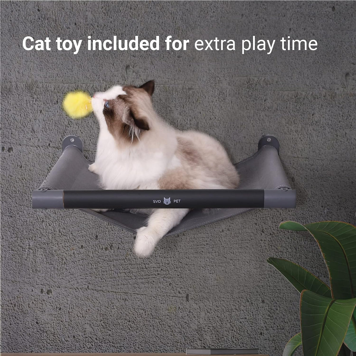 SVD.PET Cat Hammock Wall Mounted with Toy, Soft Padded & Comfortable Cover Premium Wall Furniture. Modern Design Cat Shelf. Supports up to 40 lbs (Comfy Plus, Dark Grey)