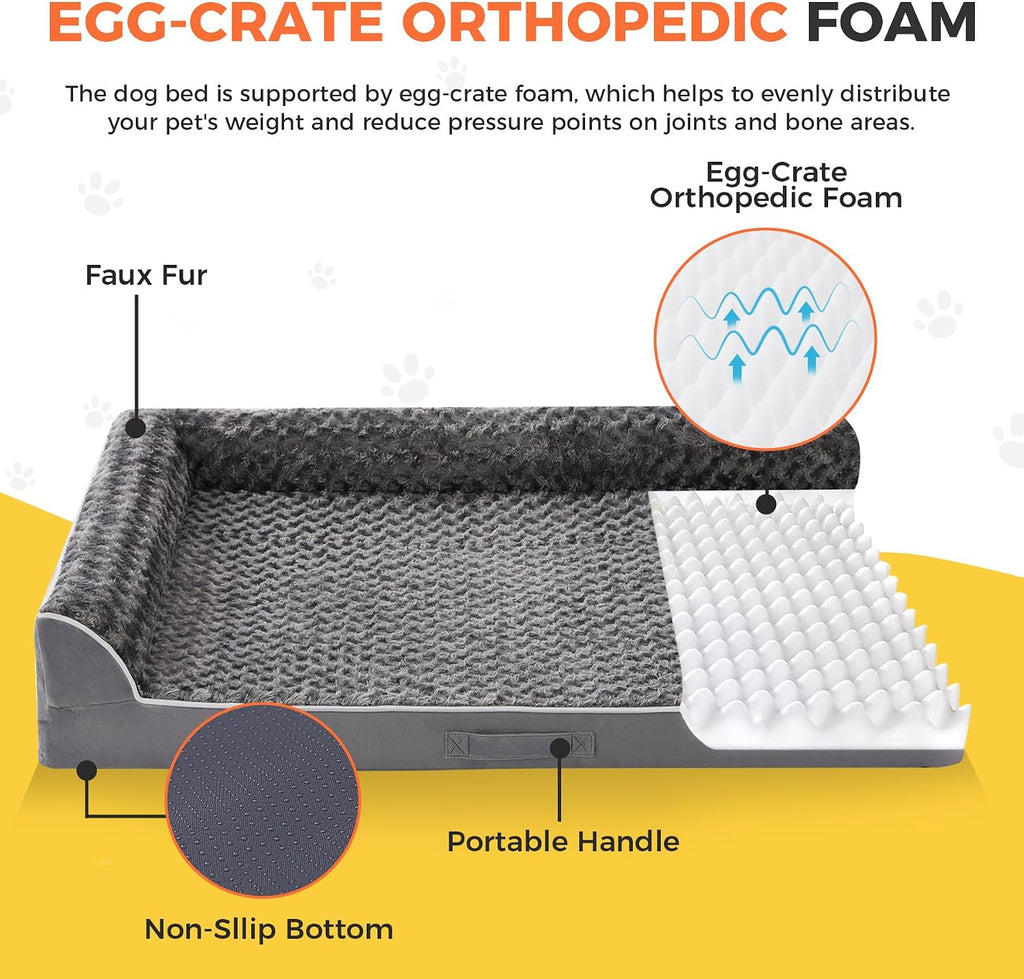 XL Orthopedic Dog Bed for Large Sized Dogs, 42"x30", Dark Grey