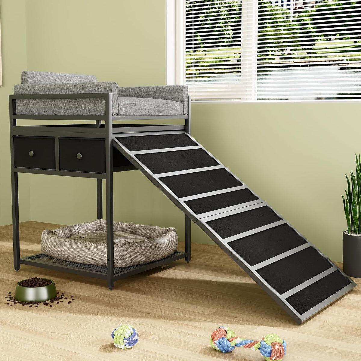 kepptory Dog Window Perch & Retractable Stairs and Storage Drawers