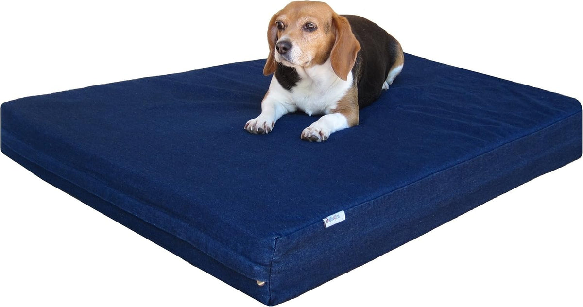 Dogbed4less Medium Large Orthopedic Heavy Duty Gel Infused Memory Foam Pet Bed, Waterproof Liner, Denim in Blue
