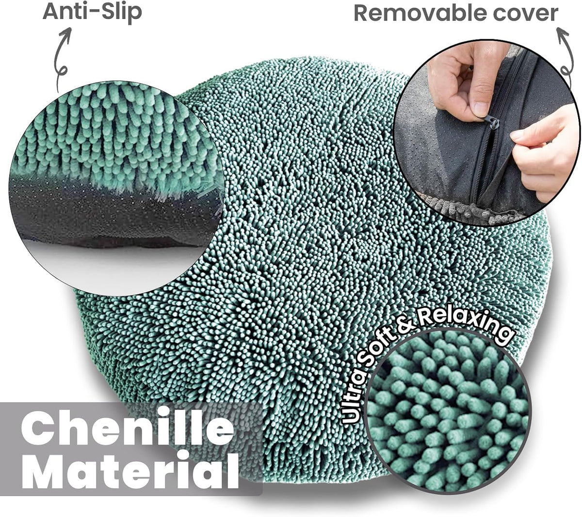Muddy Mat® Cloud K-9 Bed for Dogs & Cats, Soft & Relaxing Donut Dog Bed, Chenille Material, Removable Cover, Washable & Dryer Safe–Seafoam Green Small(25'x25')