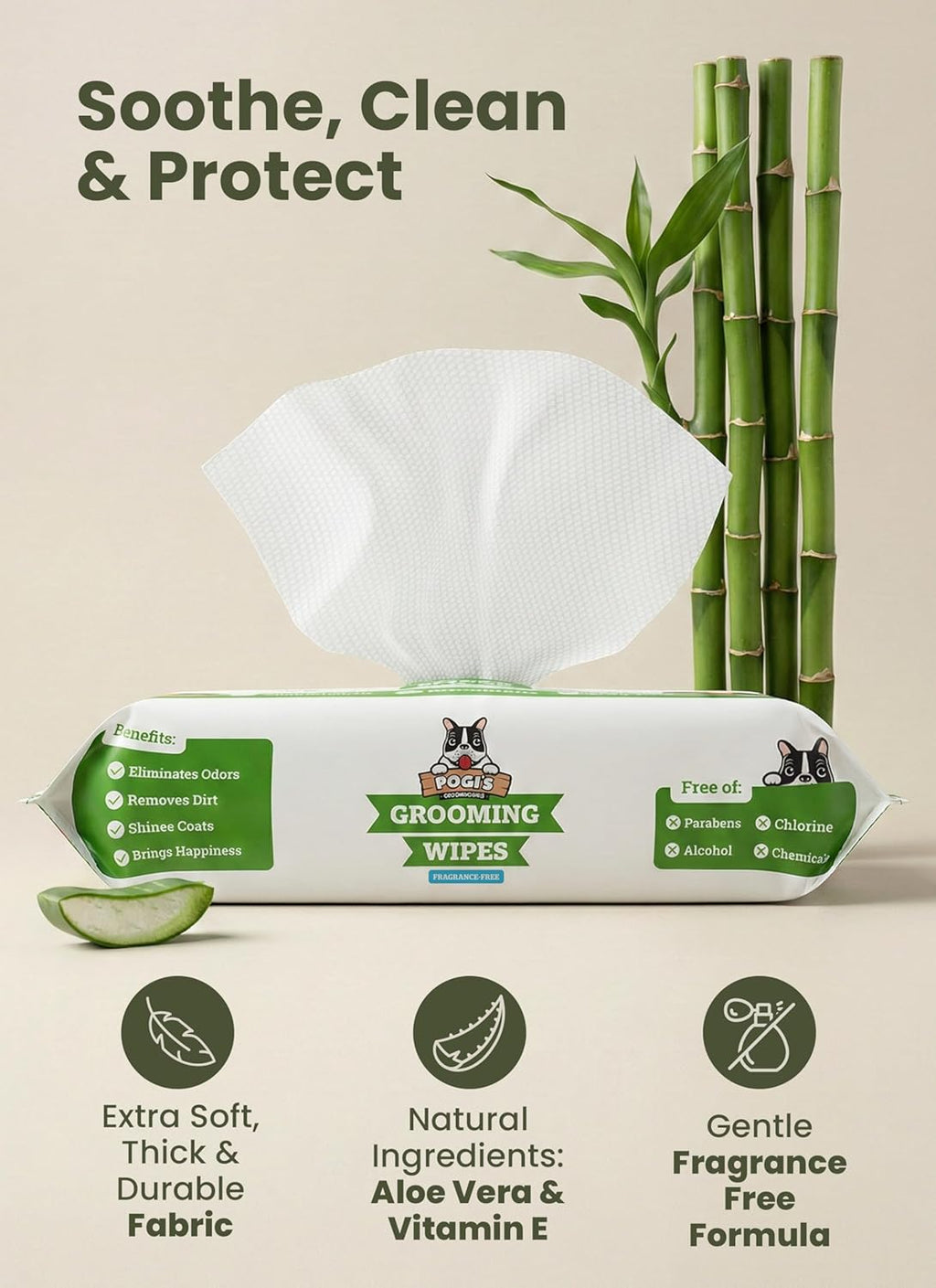 Pogi’s Dog Wipes – Hypoallergenic Pet Wipes for Paws, Body & Butt – Cleaning & Hydrating, Fragrance Free, 400 Count 