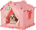 Pink Indoor Dog House with Frame Foldable Breathable for Small Dog