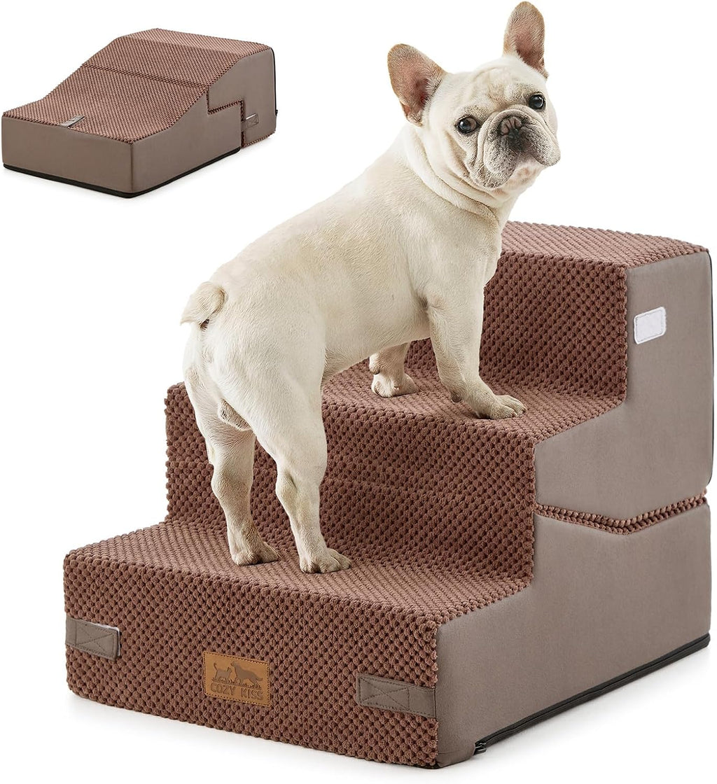 COZY KISS Dog Stairs for Small Dog, 14.2" H, 3 Step for Couch, Brown