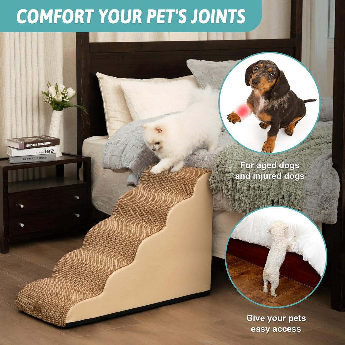 COZY KISS Dog Stairs for Small Dog 22.6" H, 5 Step Pet Ramp for Bed