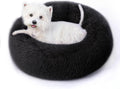 Calming Round Dog Bed & Cat Bed for Indoor Cats, Medium Size Washable Anti-Slip Anti-Anxiety Donut Dog Beds for Small Dogs & Cats, Fluffy Plush Soft Dog Bed(20 Inch, Black)