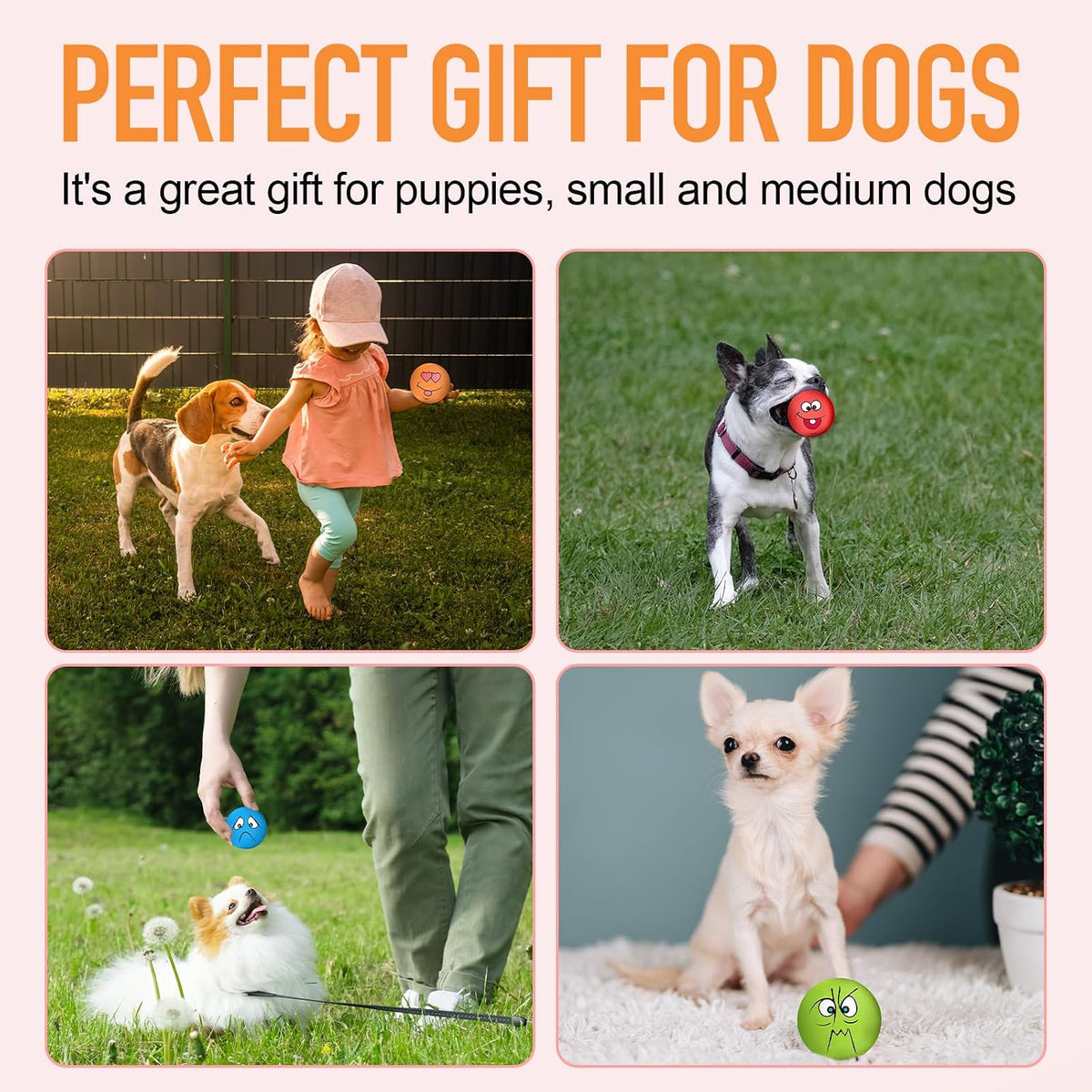Squeaky Dog Toys Funny Face Chewing Latex Rubber Soft Fetch Play Interactive Dog Squeaky Balls for Puppy Small Medium Pet Dog (12PCS)