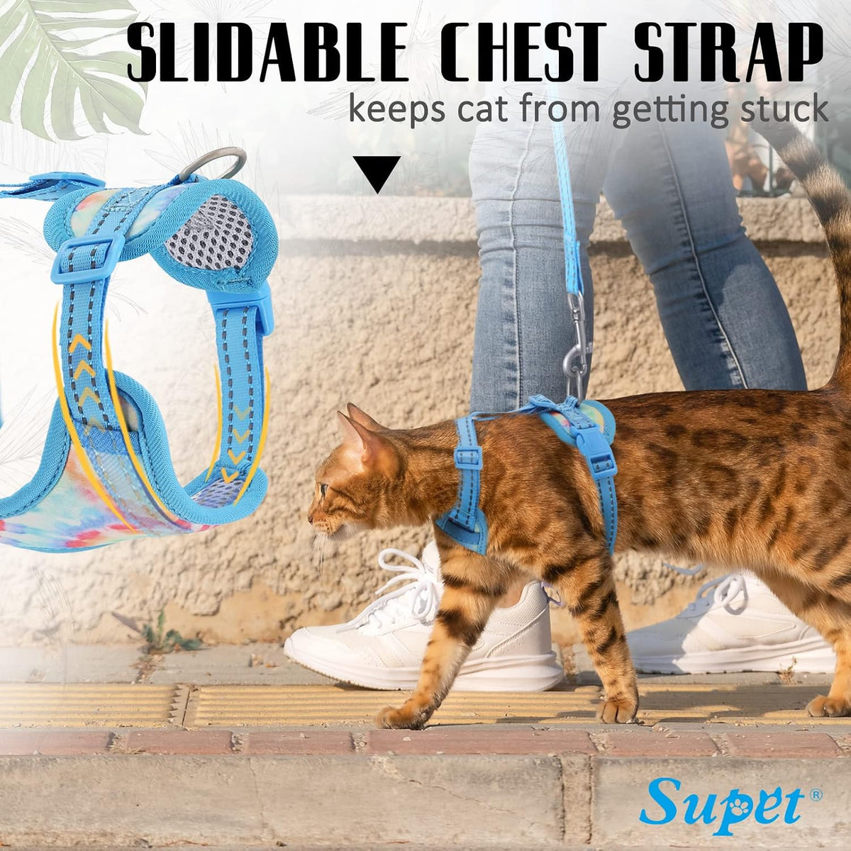 Supet Cat Harness and Leash Escape Proof for Walking, Khaki Plaid Cat Vest Harness and Leash Set for Large and Small Kittens Dogs