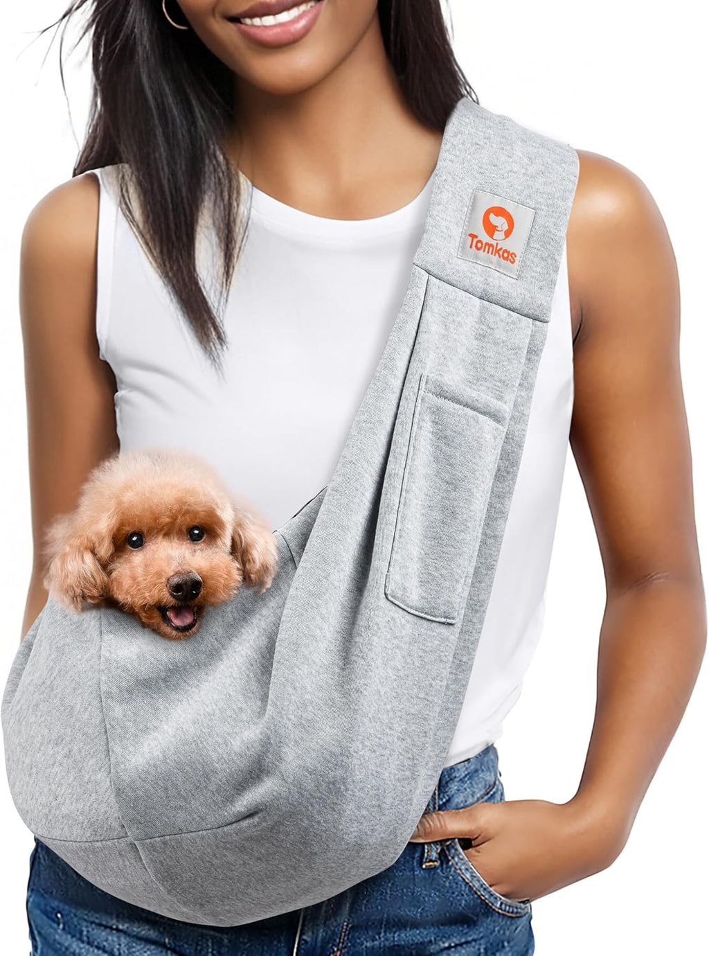 Tomkas Dog Cat Carrier Sling Classic Pocket & Classic Strap(S,Grey)