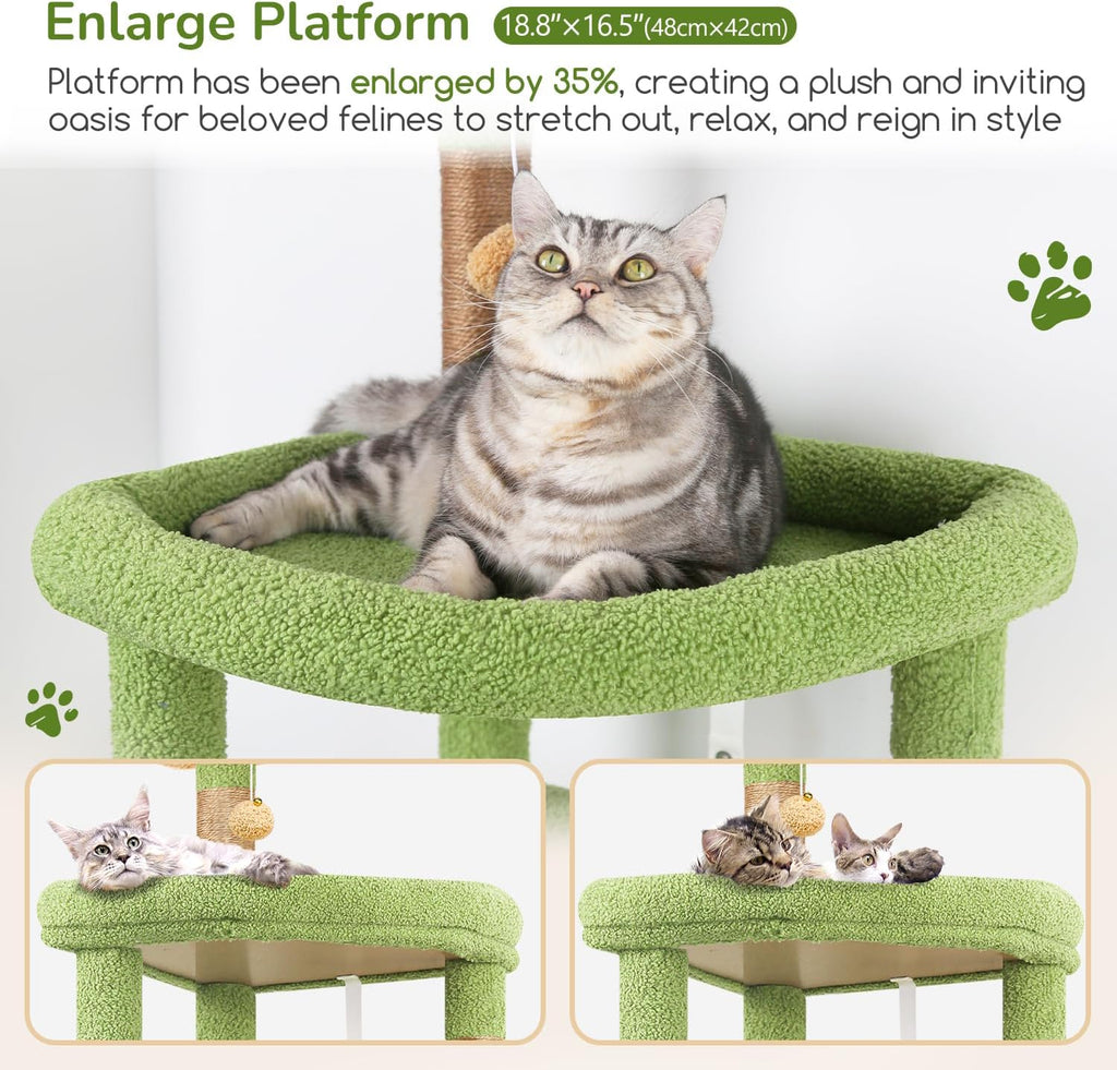 Globlazer 65in Cactus Sturdy Cat Tower for Indoor Large Cats, S65, Green