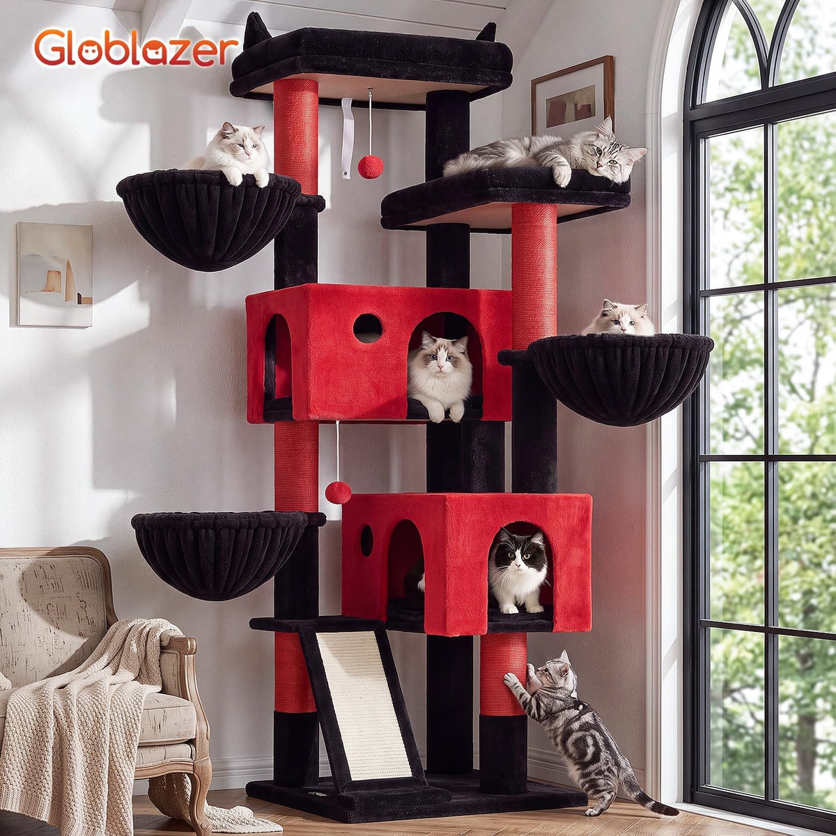 Globlazer Large Cat Tree 72in Tall Cat Climbing Tower, F72G, Gothic