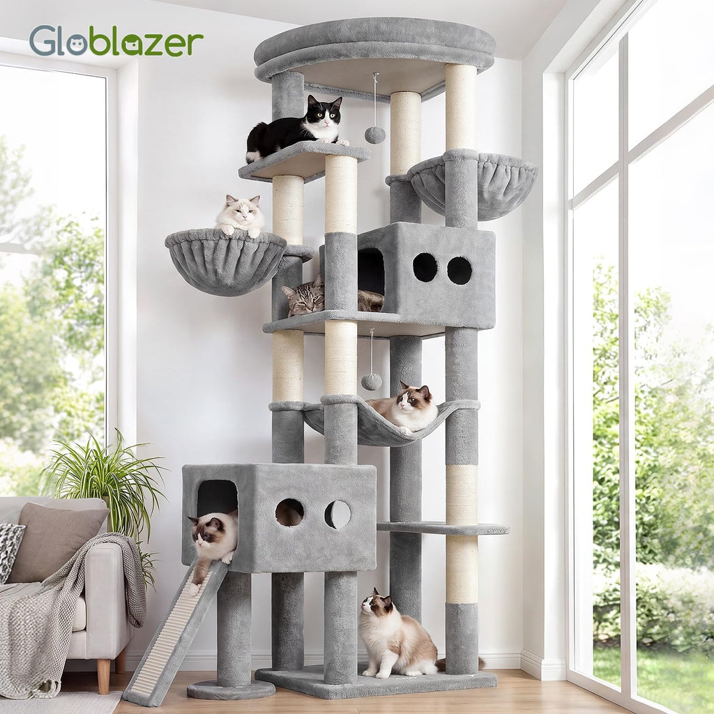 Globlazer 81in Tall Cat Tower for Large Adult Cat, S81G Pro Max, Light Grey