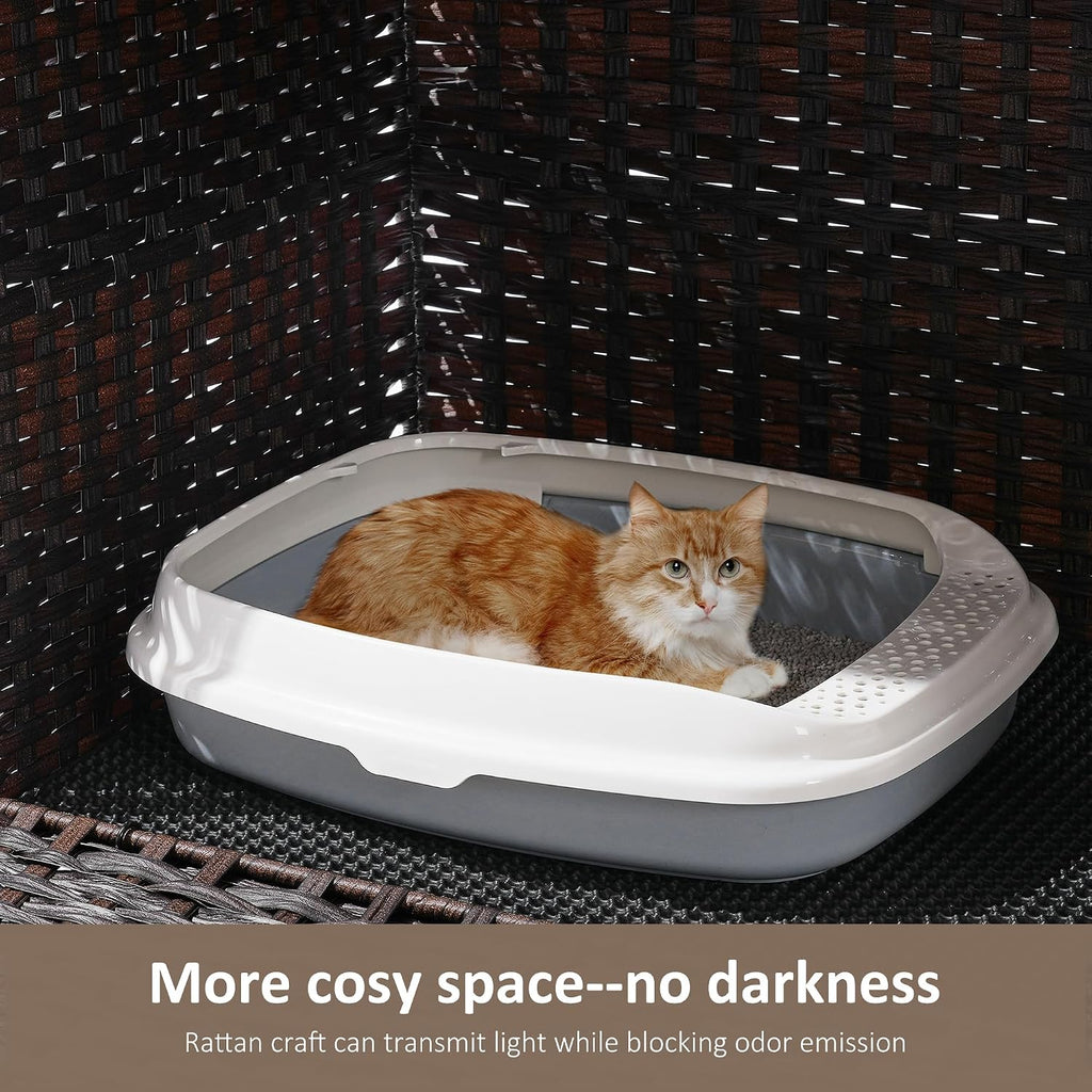 Cat Litter Box Enclosure with Door, Hidden Cat Washroom Furniture | Handwoven PP Wicker; Soft Litter Mat Included; Spacious Interior; Furniture-Style Design; Indoor Home Décor