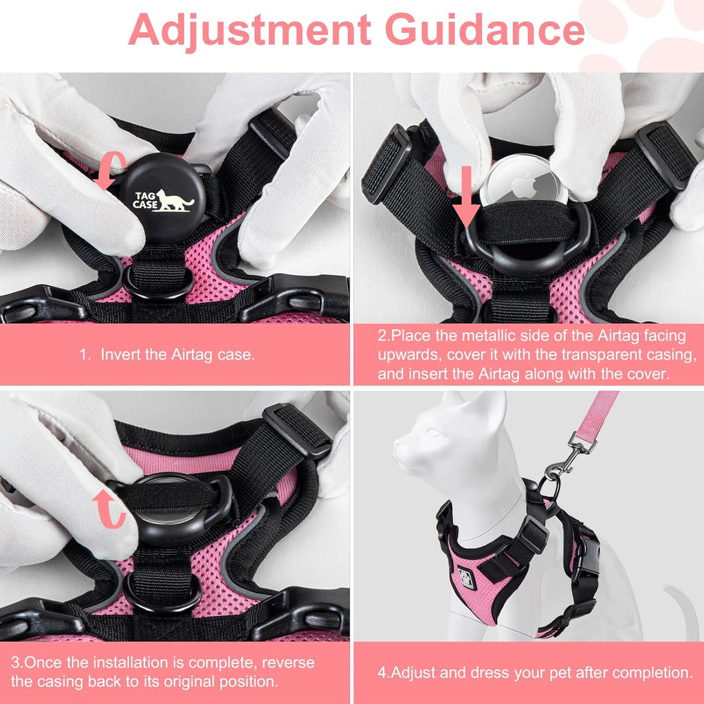 Cat Harness and Leash for Walking,Airtag Cat Harness and Leash Set with Integrated Hidden type Air Tag Holder,Escape Proof Reflective Adjustable Vest Harnesses with Apple Air Tag Case for Cats,Puppies