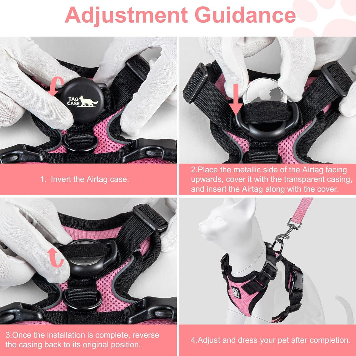 Cat Harness and Leash for Walking,Airtag Cat Harness and Leash Set with Integrated Hidden type Air Tag Holder,Escape Proof Reflective Adjustable Vest Harnesses with Apple Air Tag Case for Cats,Puppies