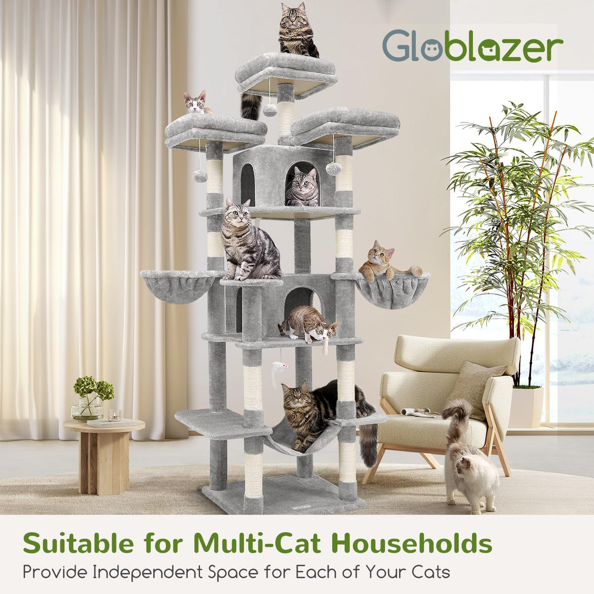 Globlazer Big XXL Cat Tower for Indoor Multiple Cats, F80, Light Grey