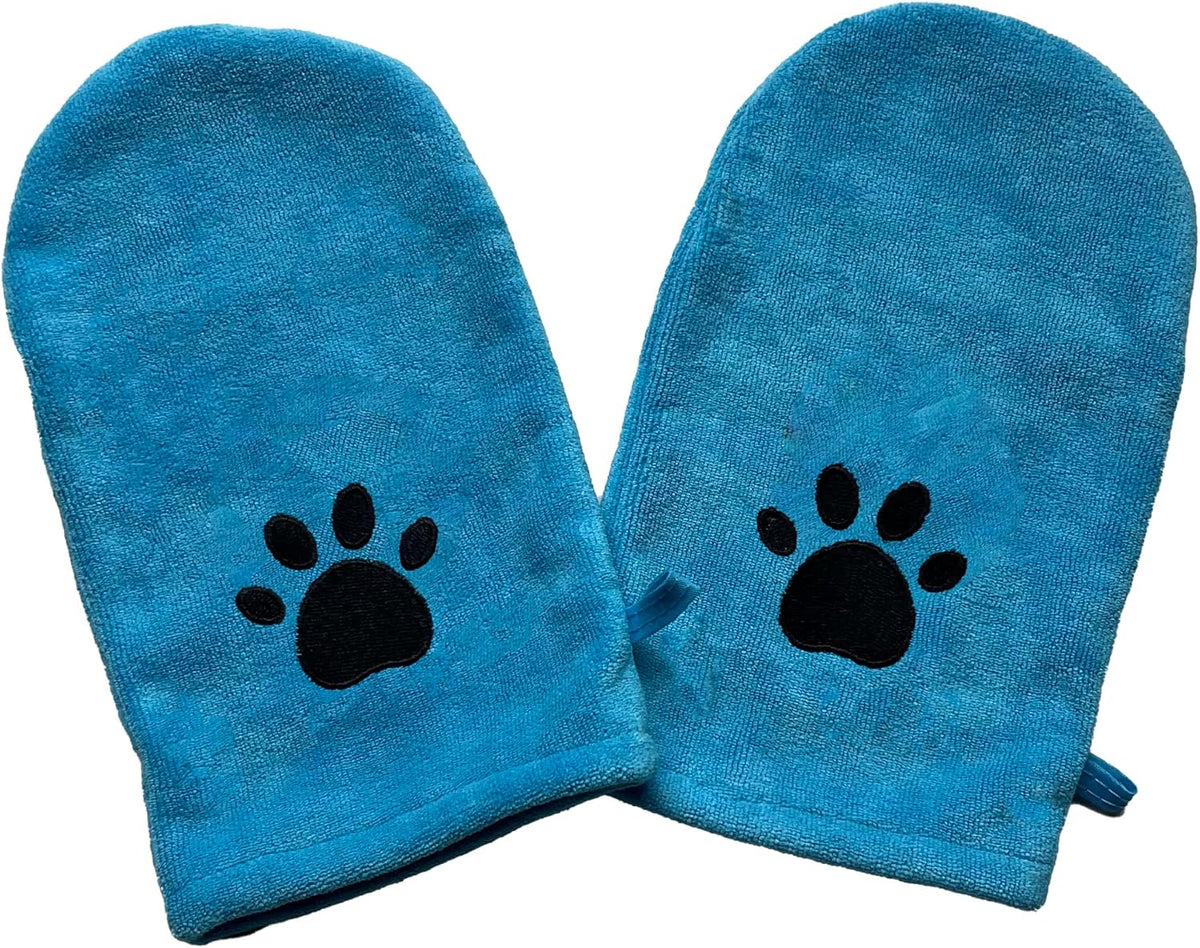 Penny & Niko Microfiber Pet Towel Mitts - Paw Cleaning and Drying Mitts/Gloves for Dogs and Cats (Blue, Standard - 2 Pack)