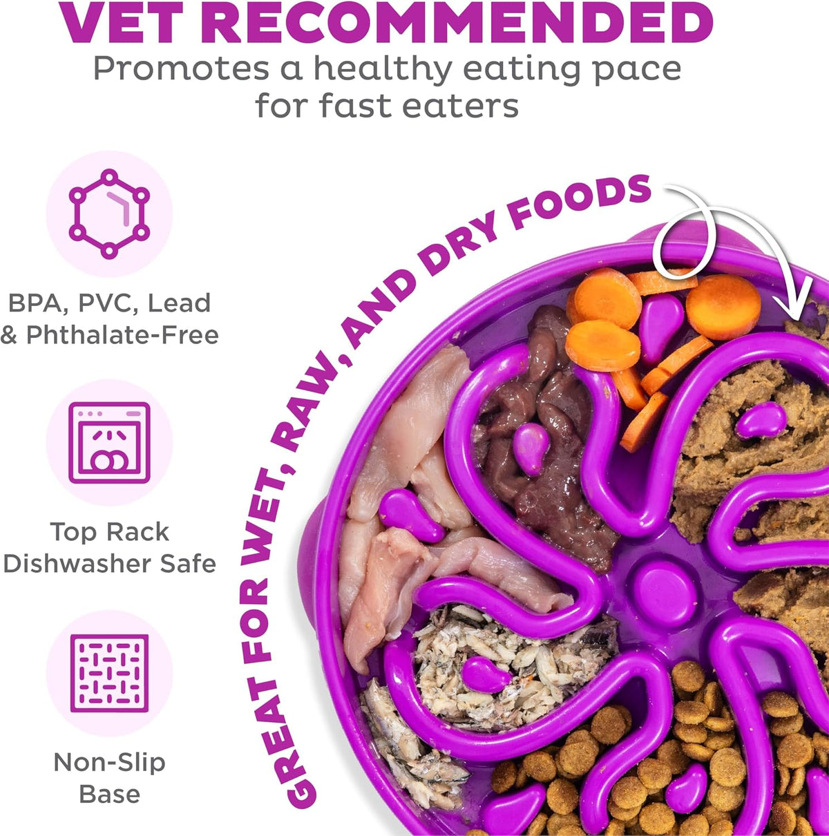 Outward Hound Fun Feeder Slo Bowl – Large 4‑Cup Capacity, Slow Feeding, Medium to Large Dogs, Non‑Slip, Purple, Flower Pattern | Slows Fast Eaters, Can Aid Digestion, Holds 4 Cups Dry or Wet Food, Non-Slip Base, Easy Clean, No BPA, Medium to Large Dogs 