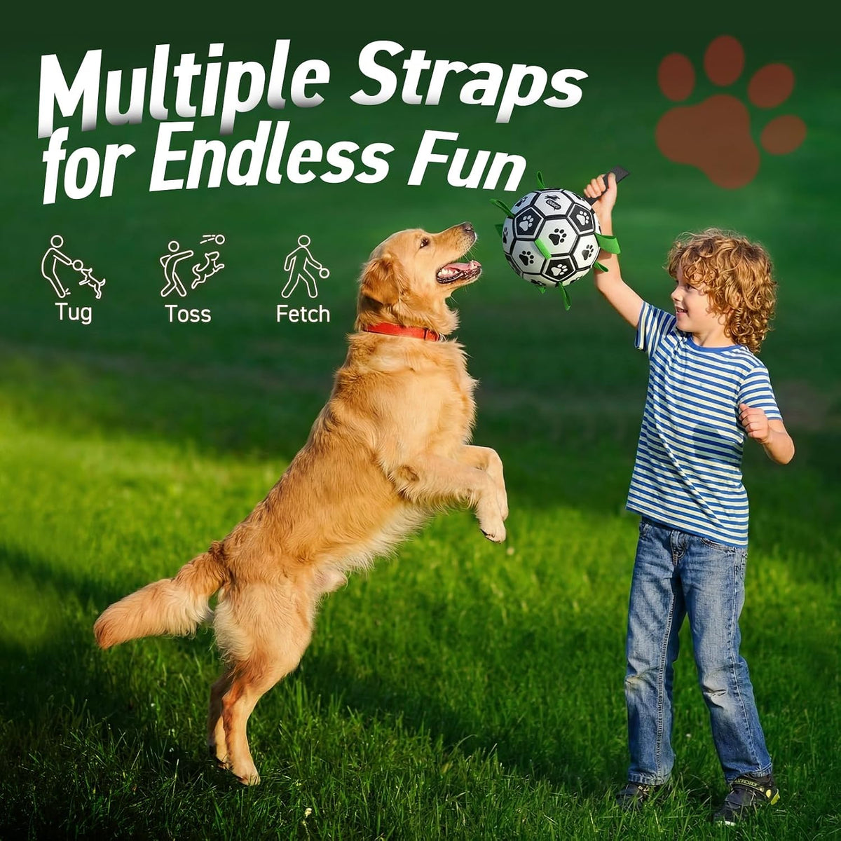 QDAN Large Dog Toys, Soccer Ball for Dogs with Straps, Herding Dog Balls | Interactive Soccer Toys for Tug of War, 8 Inch Dog Ball for Medium Large Puppy, Birthday Toy for 30-90 lbs Dogs, Water Toy