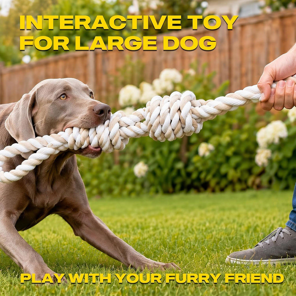 Fida Dog Rope Toys for Aggressive Chewers, Tug Toys for Large Medium Dogs | Heavy Duty Pull Rope for Tug of War with 2 Handles, Natural Cotton, Teeth Cleaning