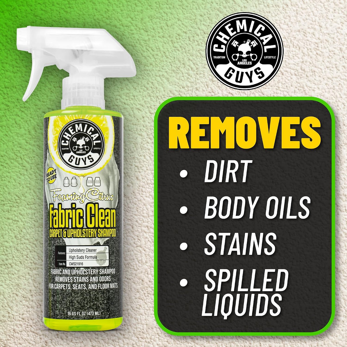 Chemical Guys, Citrus Fabric & Carpet Cleaner, Ready-to-Use Spray, 16 oz